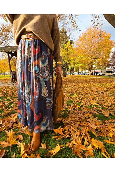 Burcia Elastic Waist Shawl Patterned Chiffon Skirt