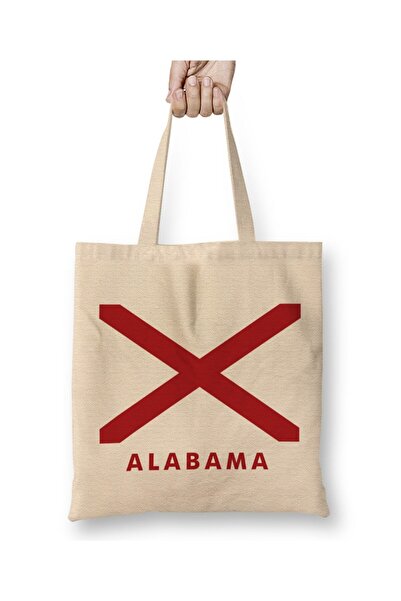 Toyaso Geantă din pânză albă cu steagul statului Alabama, cu mâner lung, gean...