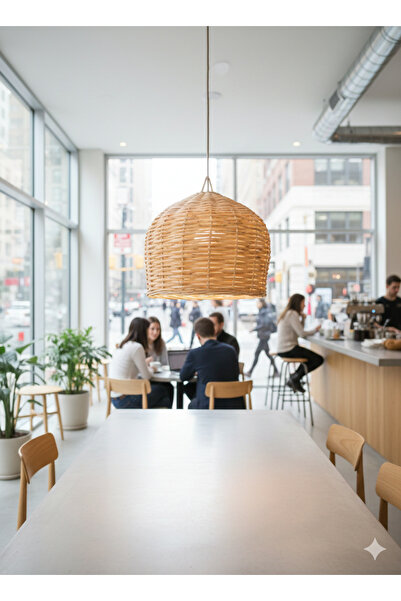 AYGHOME El Yapımı Doğal Hasır Avize 30 cm-Bohem Dekoratif Sarkıt Lamba