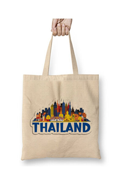 Toyaso Τσάντα αγορών με μακριά λαβή από λευκό ύφασμα Ταϊλάνδης Τσάντα παραλίας