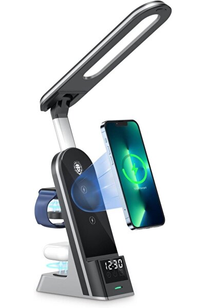 Green Lion شاحن لاسلكي أخضر 7 في 1 مزدوج الملفات بقوة 15 واط - أسود