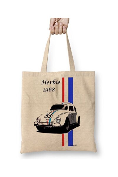 Toyaso Хърби 1968 Кола Бяла платна чанта Дълга дръжка Пазарска чанта Плажна ч...