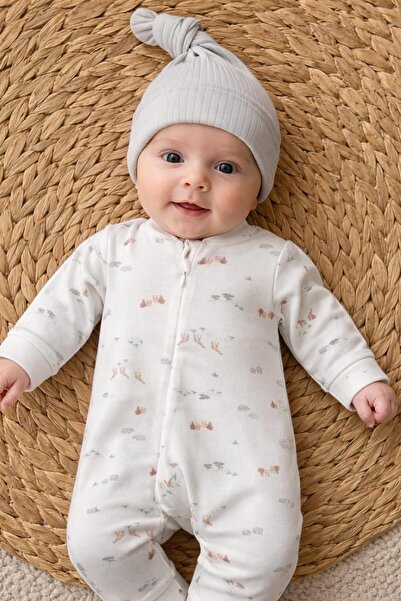 Butik Fermuarlı Şapkalı Bebek Tulum