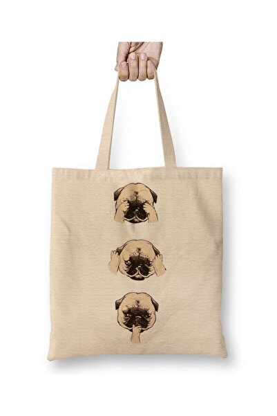 Toyaso حقيبة تسوق من القماش الأبيض على شكل كلب بوج بمقبض طويل وحقيبة للشاطئ