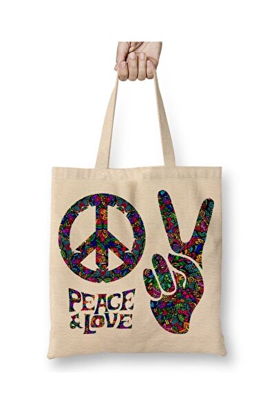 Toyaso Символ на победата и мира Peace Lowe Бяла платна чанта с дълги дръжки ...