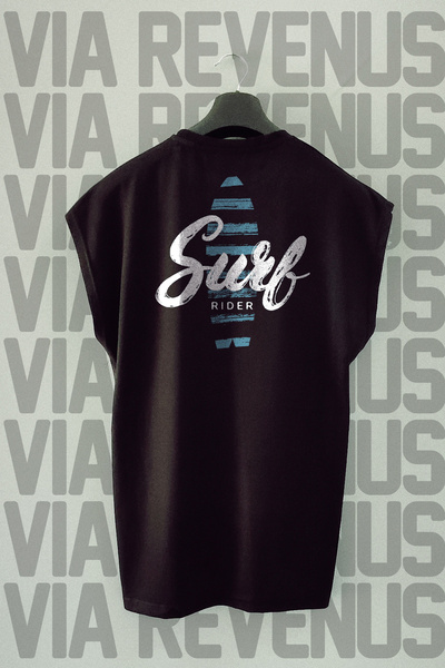Vordevia Surf Rider Back Printed Zero Sleeve 100% Cotton Sports Tshirt