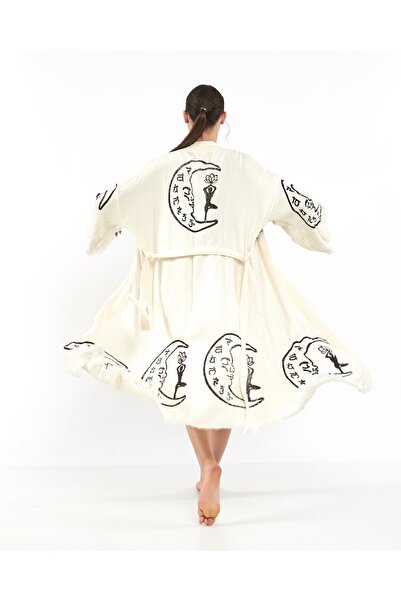 PERAVES Muslin Kimono Organic Cotton 100% Natural Natural Stone Printed Ethni...