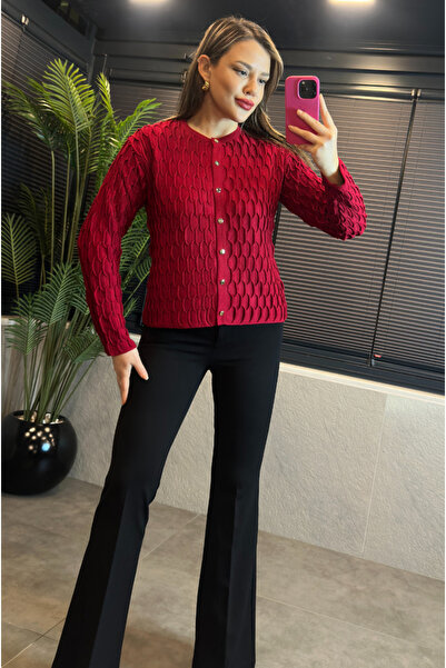 MİR STORE Red Bürümcük Cardigan
