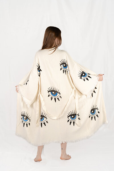 PERAVES Muslin Kimono Organic Cotton 100% Natural Natural Stone Printed Ethni...