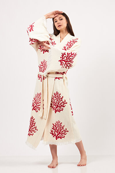 PERAVES Muslin Kimono Organic Cotton 100% Natural Natural Stone Printed Ethni...