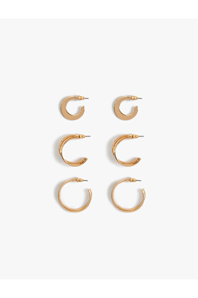 Koton طقم أقراط ذهبية نسائية مكون من 3 أجزاء نصف دائرية