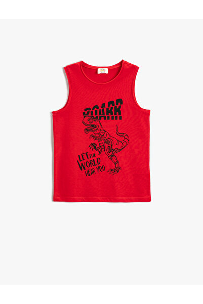 Koton تيشيرت أحمر بدون أكمام للأطفال - بنقشة ديناصورات "زئير، دع العالم يسمعك"