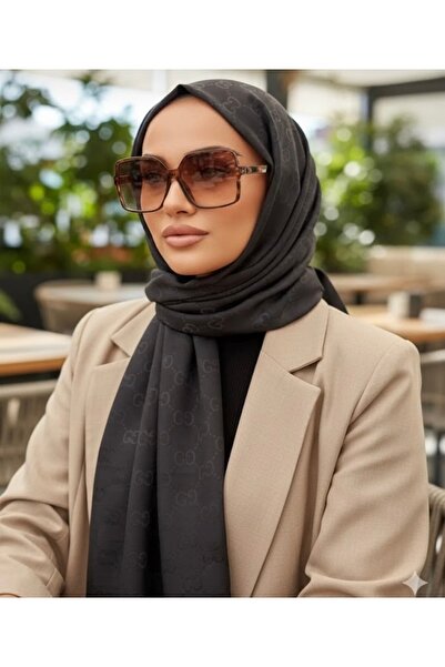 MİNELEŞARP34 Mineleşarp g Pattern Double-Sided Silky Cashmere Shawl Black Color