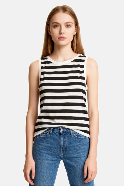 GAP Women Crew Neck Sleeveless Stripe Tank Top, Multicolor