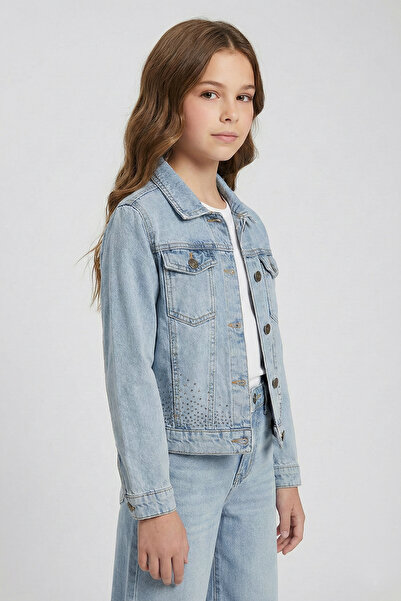 Dmb Jachetă de blugi pentru fetiță cu pietre aplicate