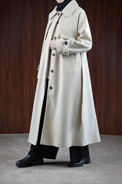 ANDE Gizli Pat Rüzgarlıklı Kaban - Bej