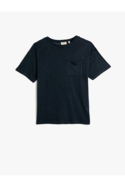 Koton Linen T-Shirt Short Sleeve Round Collar Pocket Detail