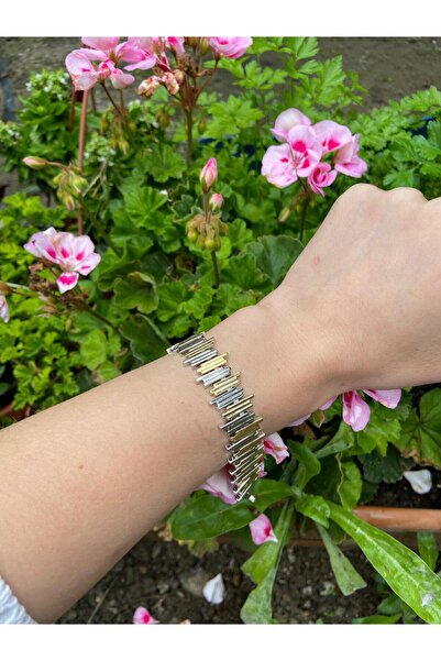 Ylz Jewelry GOLD VE SİLVER DETAYLI ZİKZAK ÇELİK BİLEKLİK