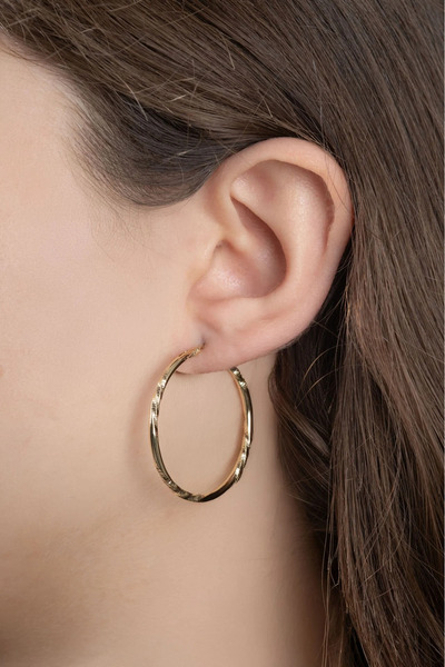 Yz Ticaret Gold Halka Kıvrım Tasarım Küpe