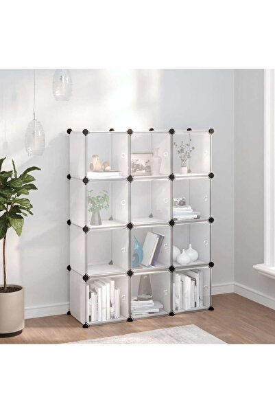 vidaxl منظم مكعبات تخزين بـ 12 مكعبًا وأبواب، مصنوع من مادة البولي بروبيلين ا...