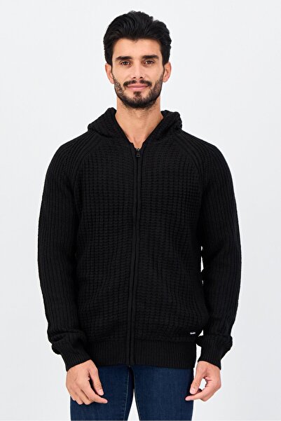 Threadbare Men Knitted Hood Sweater, Black