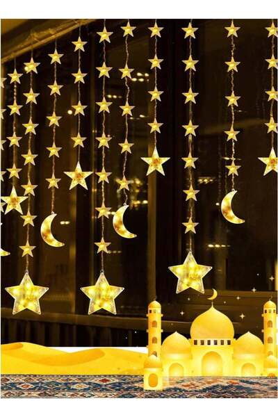 Yoawllty أضواء رمضانية، ستائر على شكل نجوم وقمر، تعمل بمنفذ USB، أضواء عيد مب...