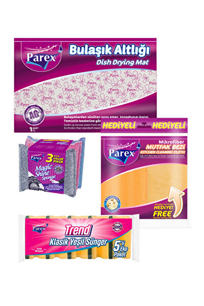 Parex Magic Shine Sünger Klasik Sünger Bulaşık Altlığı ve Mutfak Bezi Paketi