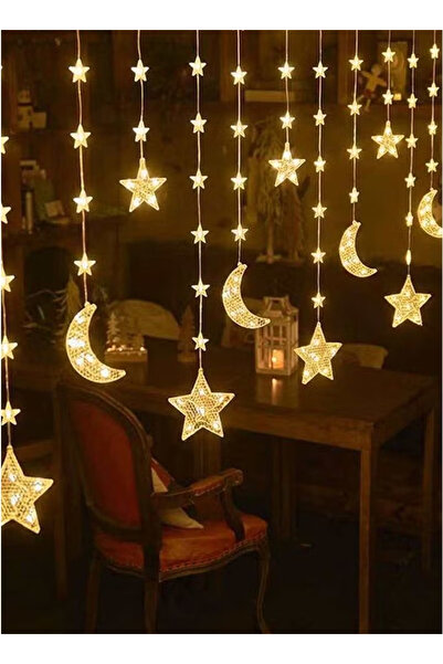 Yoawllty زينة رمضان، ستائر مضيئة على شكل نجوم وقمر تعمل بمنفذ USB، 8 أوضاع إض...