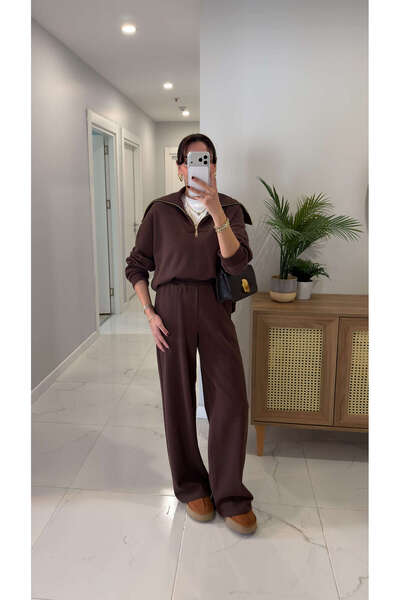 BİRCANÇİL Heros Brown Zipper Detailed Knitwear Set