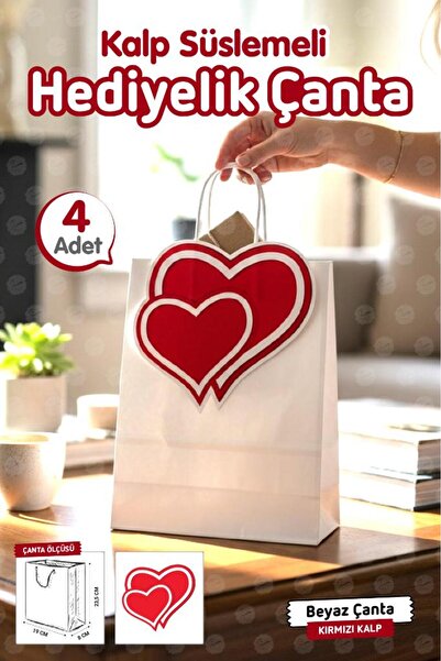 t tuğset etiket Burgu Saplı Karton Kalpli Çanta 4 Adet Hediye Paketi Çanta Po...