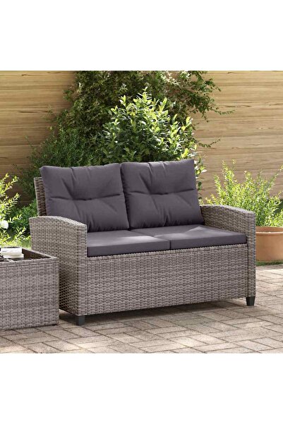vidaxl 2-Seater Garden Sofa with Cushions Grey 124 cm Poly Rattan