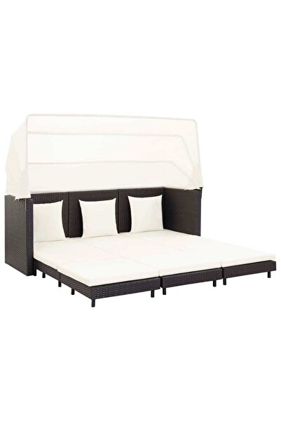 vidaxl أريكة سرير قابلة للتمديد بثلاثة مقاعد مع سقف، مصنوعة من البولي راتان ا...