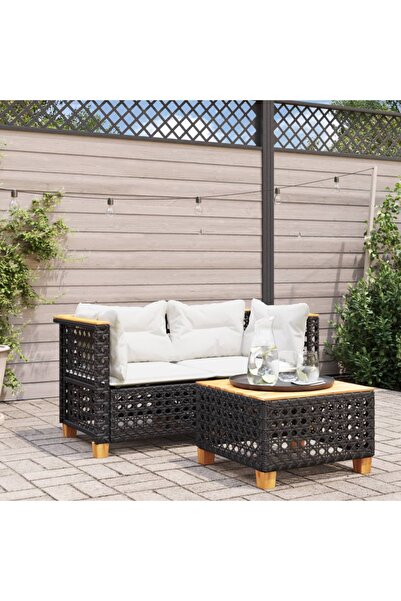 vidaxl كنبة زاوية للحديقة مع وسائد، قطعتان، مصنوعة من البولي راتان الأسود