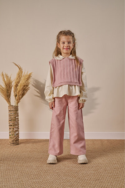 Minipodyum Holiday 3-Piece Girls' Top and Bottom Set with Lace Collar Shirt, ...