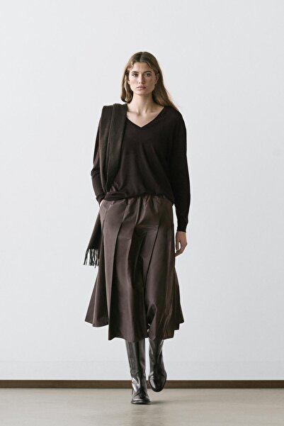 Massimo Dutti Teknik kumaş pilili midi etek