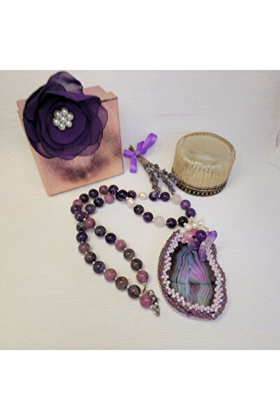 Amma Design Purple Handmade Jewelry Gift Set, Agate Slice Necklace, Earrings ...