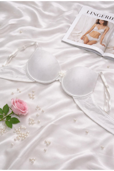 MILANOFOX Unpadded Ribbed Knit Underwire Striped Bra – Adjustable Straps, Nat...