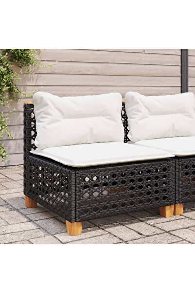 vidaxl أريكة حديقة بدون مساند للذراعين مع وسائد من خشب الروطان الصناعي الأسود