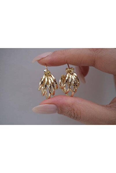 ATELİER TUĞBA Kp113 Gold Multi Tassel Clamp Earring Model