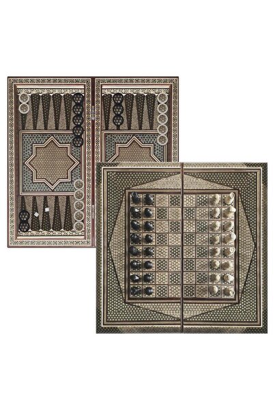 Margoun Handmade Khatam Chess and backgammon Set with Marble Stone Pieces – A...