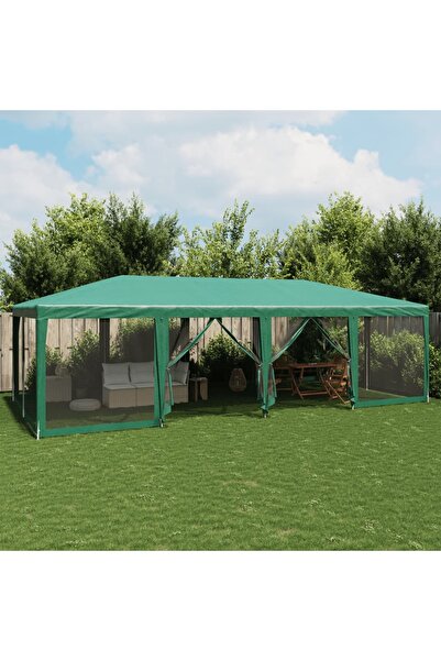 vidaxl خيمة حفلات بـ 12 جدارًا جانبيًا شبكيًا، لون أخضر، 8 × 4 أمتار، مصنوعة ...