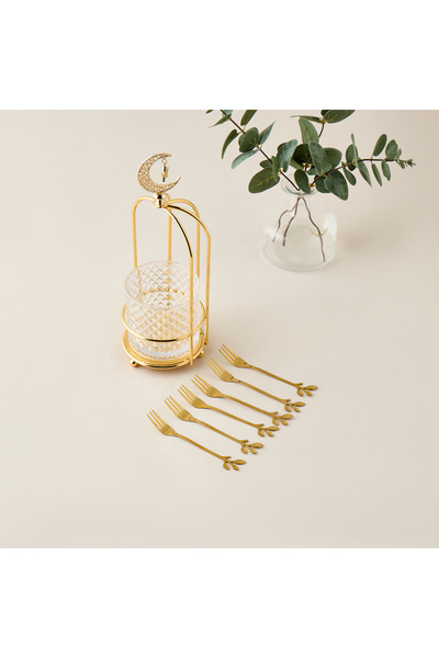 Lifestyle Crescent Moon Accent 7-Piece Holder and Fork Set