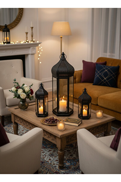 Living Set of 3 Islamic Metal Lanterns with Elegant Design Adds a Touch of So...