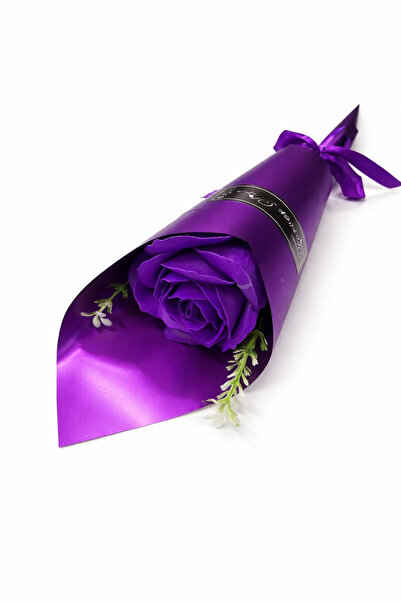 OEM Bouquet with 1 deep purple soap rose, decorative, 33 cm