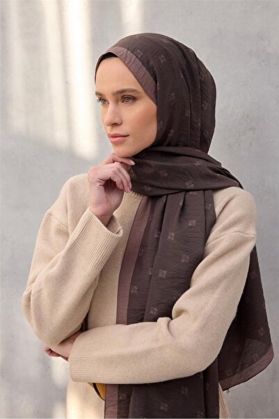 Silk Home Olinda Şal Monogram Desen Koyu Kahve 75*195