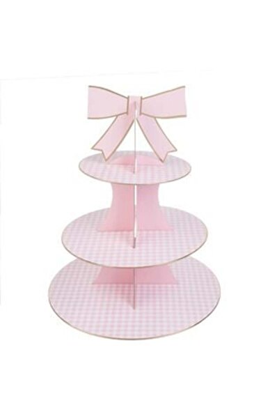 AVA 3-Tier Pink Cake Stand with Checkered Pattern, 39.5cm