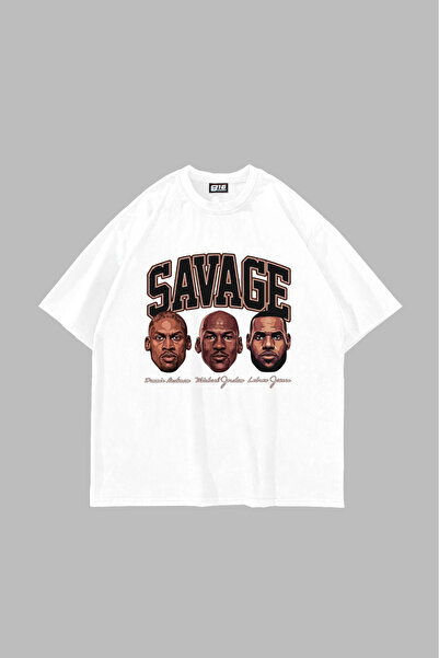 Sekizbiraltı Savage Boys Printed Oversized Unisex White Tshirt