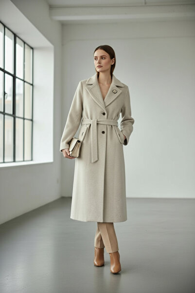 ENDAMIM Plus Size Belted Double-Breasted Collar Coat Long Sleeve Lined Pocket...