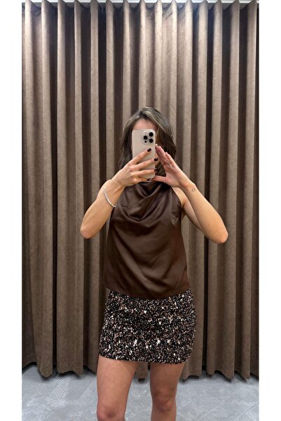 Maysa SATEN SIRT DEKOLTELİ BLUZ-KAHVERENGİ