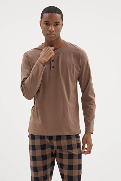 PURİFİCADO 100% Cotton New Season 2026 4 Seasons Midi Collar Men's Pajama Set